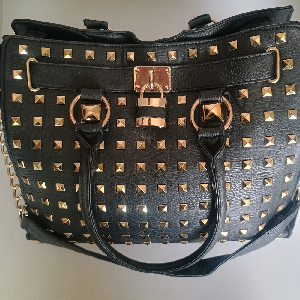 Black and Gold Studded Women's Bag Width 12' Height 14' Depth 8 Very Nice Large